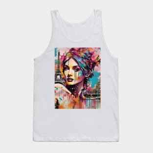 Lady in Paris, Graffiti art, splash art, street art, spray paint, colourful art Tank Top